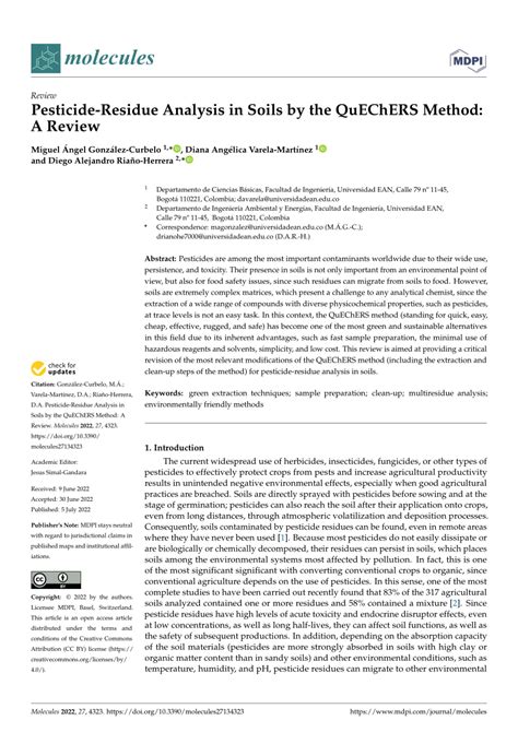 (PDF) Pesticide-Residue Analysis in Soils by the QuEChERS Method: A Review