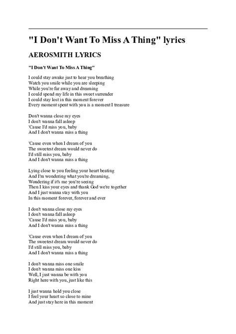 (DOC) "I Don't Want To Miss A Thing" lyrics AEROSMITH LYRICS "I Don't ...