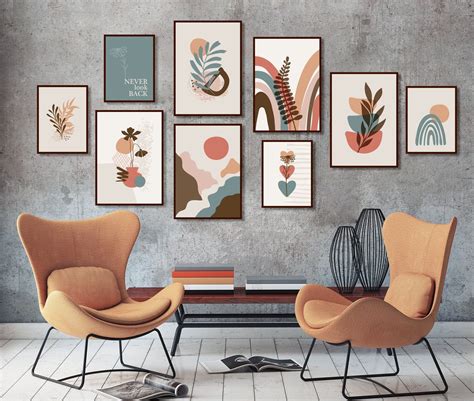 Boho Art Set of 9 Prints Mid Century Modern Boho Wall Art Set - Etsy ...