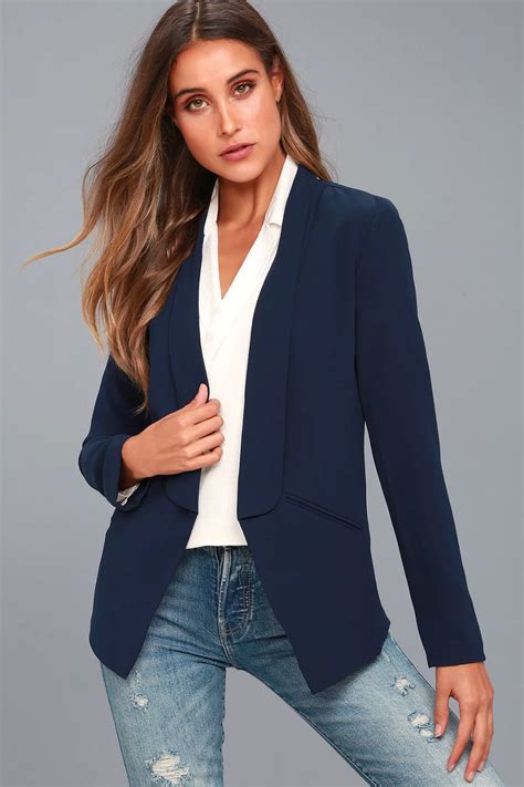 Miss Punctuality Navy Blue Lightweight Blazer | Blue blazer women ...