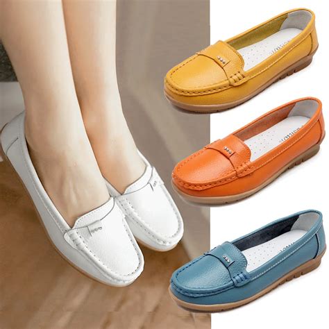 2016 Genuine leather white nurse shoes woman solid color soft ...