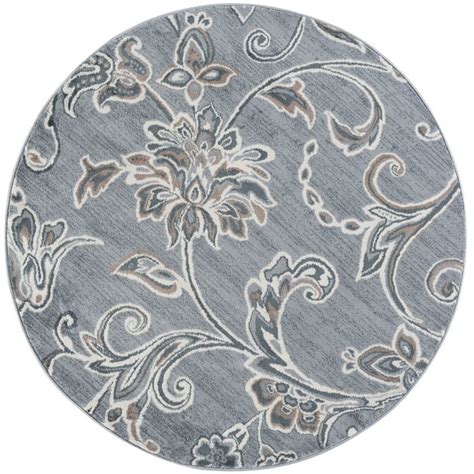 Alise Rugs Carrington Transitional Floral Area Rug Grey 7'10'' Round ...