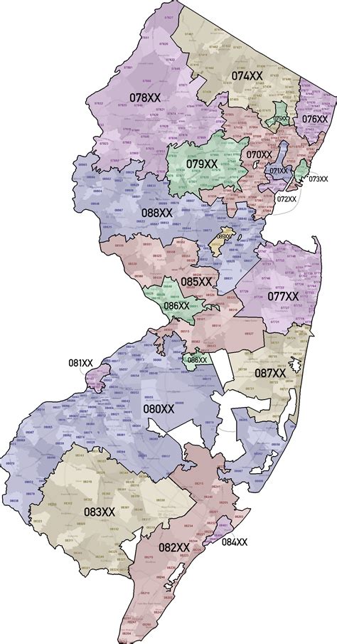 I made a map showcasing the zip code groupings in New Jersey : r/newjersey