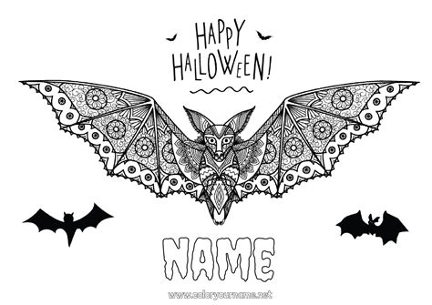 Coloring page No.44 - Bat Halloween Mandala