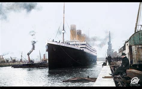 In color | Titanic prepares to leave port, 1912 - Marina Amaral