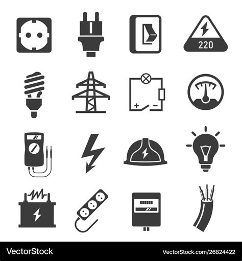 Electricity black and white isolated icons set Vector Image