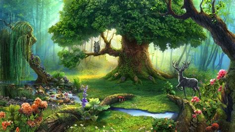 Download Flower Owl River Magical Tree Fantasy Forest Art