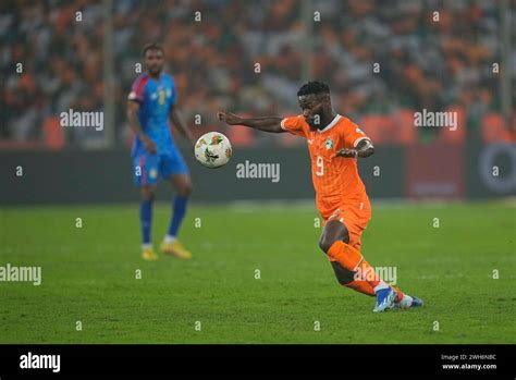 February 07 2024: Jonathan Fousseni Bamba (Ivory Coast) controls the ...