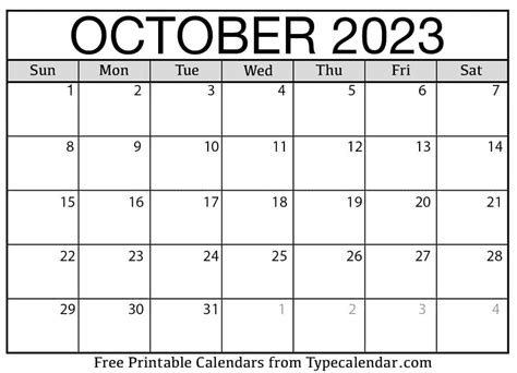 Free Printable Monthly Calendar October 2023 – Get Calendar 2023 Update