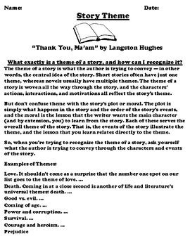 “Thank You, Ma’am” by Langston Hughes THEME WORKSHEET by Northeast ...