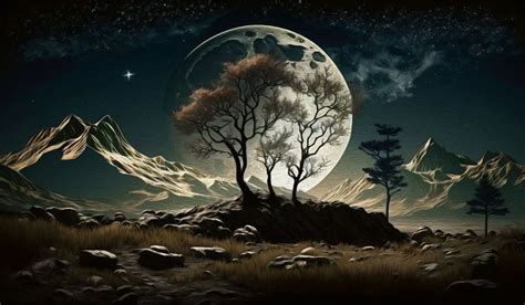 Trees and Moon Landscape Wallpaper for Wall - Magic Decor