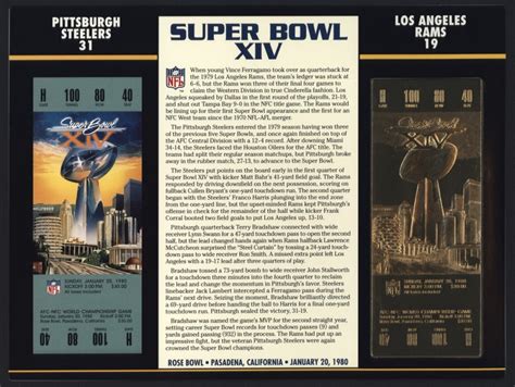 Commemorative Super Bowl XIV Score Card With 22 Kt Gold Ticket ...