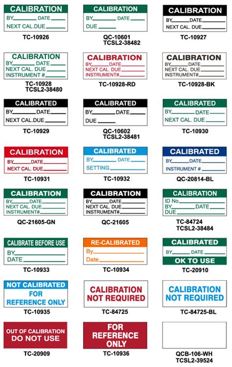 Calibration Sticker Template Word