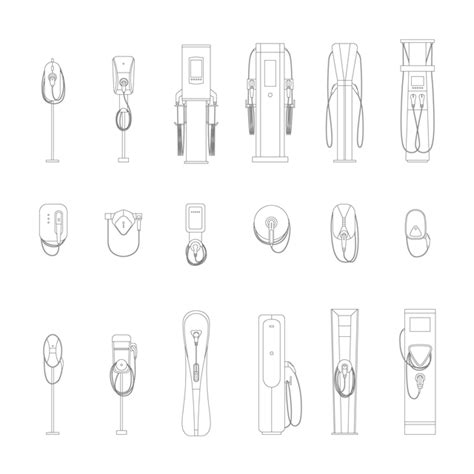 CAD & Vector Electric Car Vehicle Charging Stations Set | Studio ...