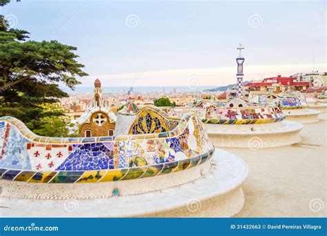 Colorful Mosaic Bench Of Park Guell, Designed By Gaudi, In Barcelona ...