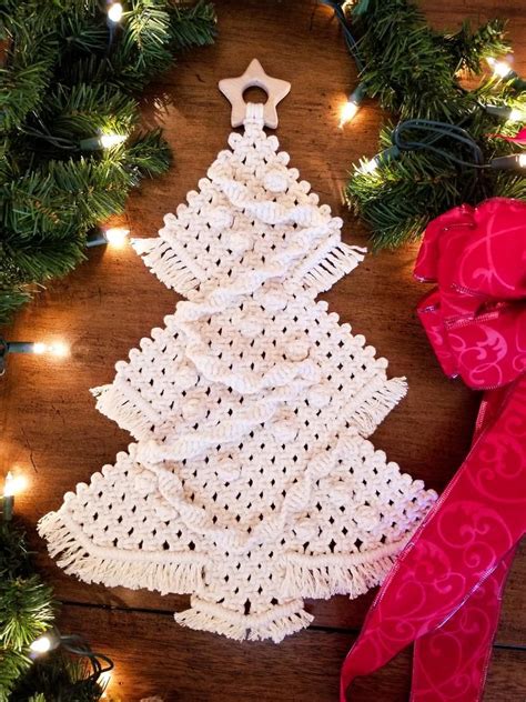 Macrame Christmas Tree Wall Hanging with Wooden Star - Monochromatic ...