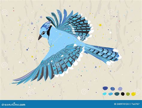 Poster with Flight of the Blue Jay from New Collection. Stock Vector ...