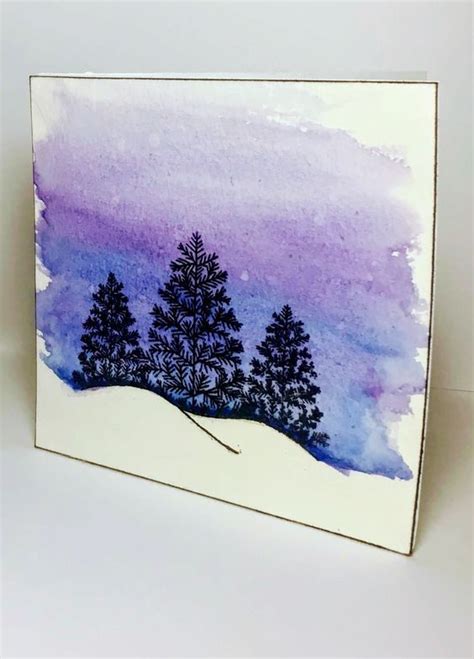 Blue and Purple Watercolor Christmas Tree Card Watercolor Christmas ...