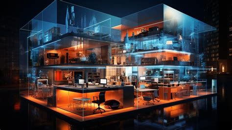 Premium AI Image | Futuristic Office Illuminated by Blue Lighting Equipment