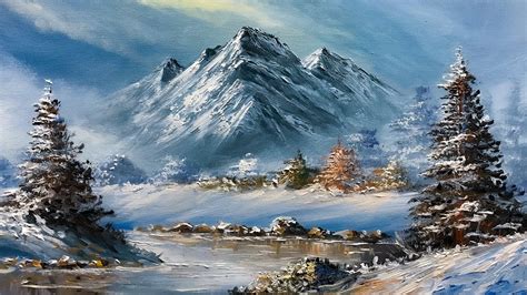 Painting Snowy Mountain Lake in Winters - YouTube