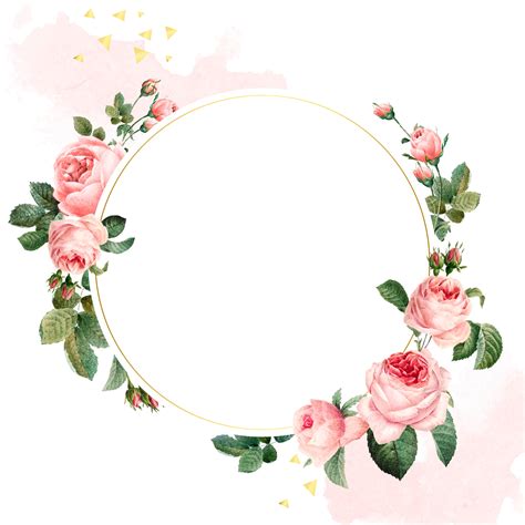 Blank round pink roses frame vector on white and pink background ...