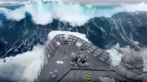 Naval ship smashes through giant storm - 9Pickle