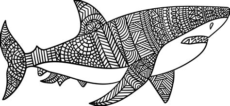 Great White Shark Mandala Coloring Page for Adults 6326369 Vector Art ...