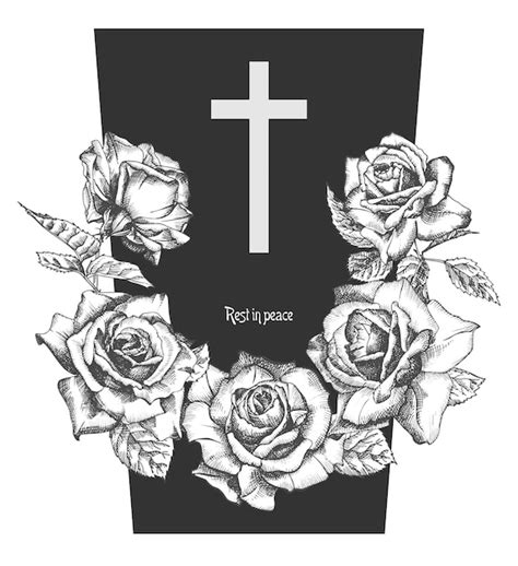 Premium Vector | Funeral ornament concept with hand drawn roses and ...