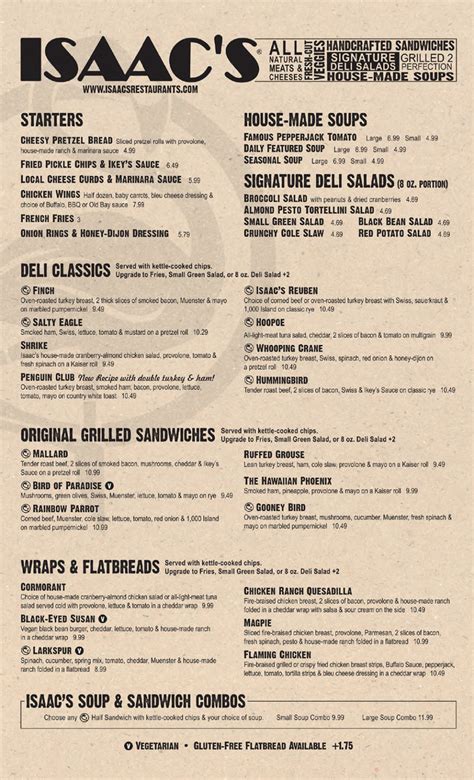 New Menu | Menu Categories | Isaac's Restaurants