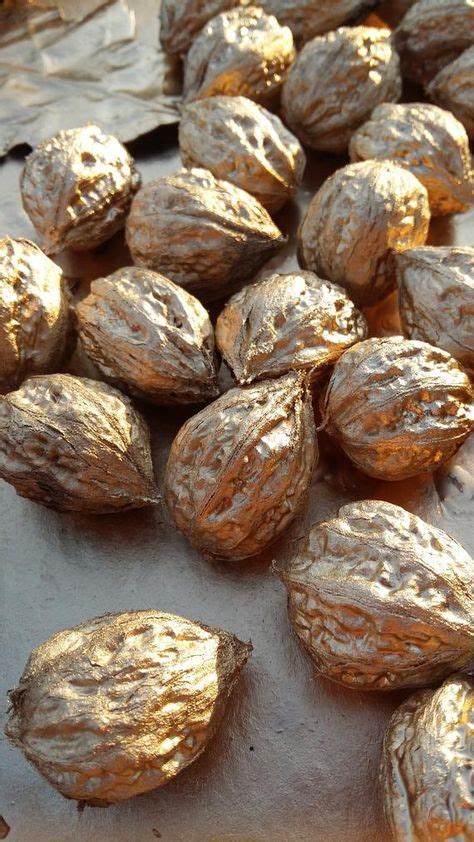 golden nuts gold walnuts natural handpainted Christmas holidays winter ...