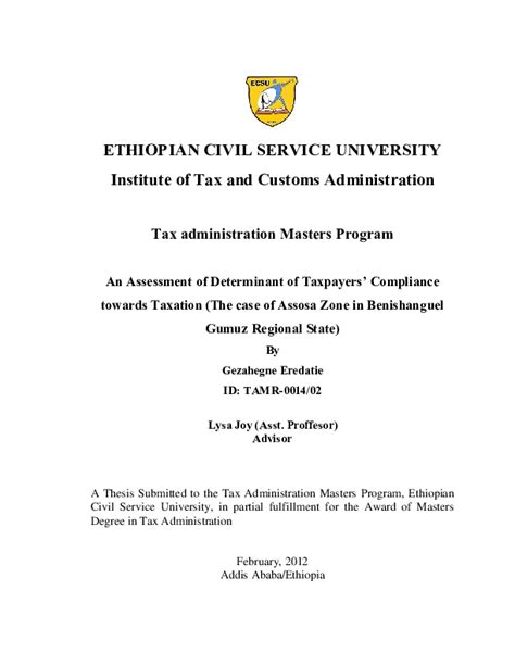 (PDF) ETHIOPIAN CIVIL SERVICE UNIVERSITY Institute of Tax and Customs ...