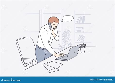 Working in Office, Communication Concept Stock Vector - Illustration of ...