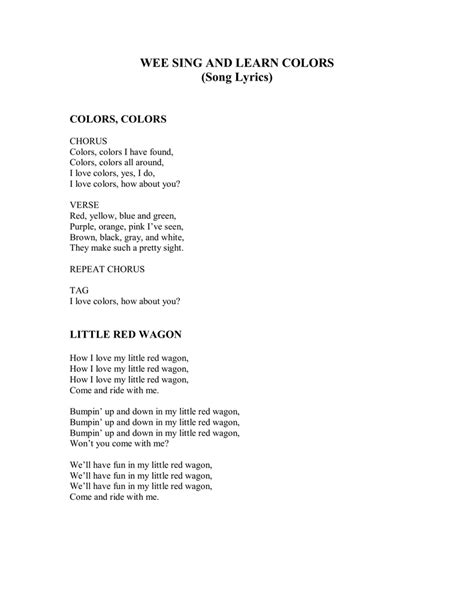 WEE SING AND LEARN COLORS (Song Lyrics)