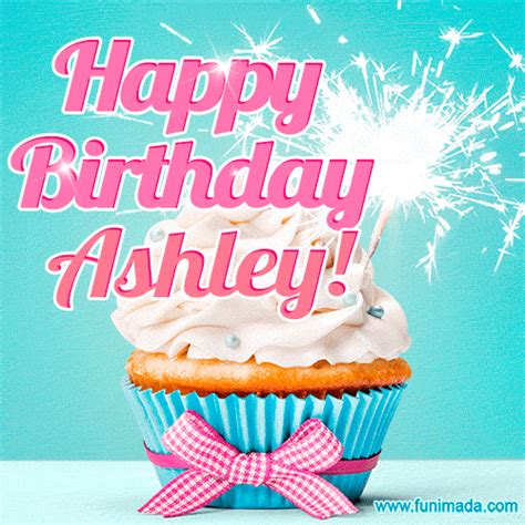 Happy Birthday Ashley! Elegang Sparkling Cupcake GIF Image. | Funimada.com