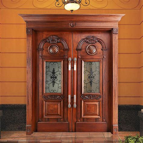 Exterior Engrave Teak Wood Front Doors Modern Double Carved Wooden Main ...