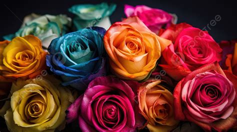 Group Of Colorful Roses Is Shown On Black Background, Picture Of ...