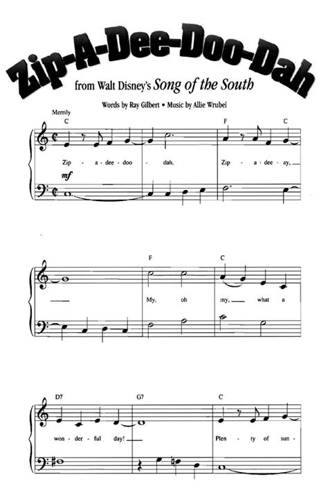 ZIP A DEE DOO DAH Easy Piano Sheet music Song of the in 2020 | Flute ...