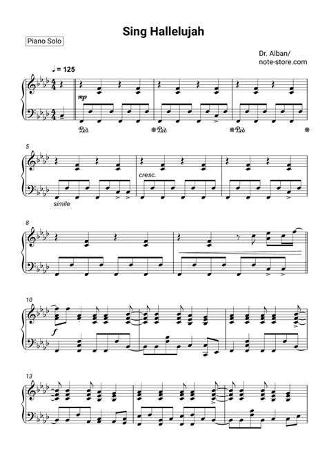 Dr. Alban - Sing Hallelujah! sheet music for piano download | Piano ...