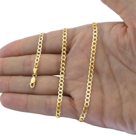 Solid 10K Yellow Gold 4mm Curb Cuban Chain Link Necklace Lobster Clasp ...