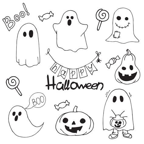 set of illustrations in the style of doodle on the theme of halloween ...