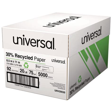 30% Recycled Copy Paper, 92 Bright, 20 lb Bond Weight, 8.5 x 11, White ...