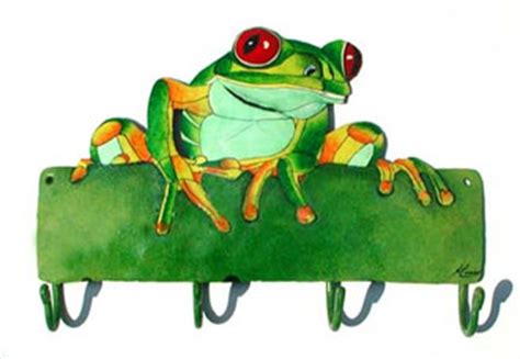 Green Tree Frog Wall Hook - Decorative Hand Painted Metal Tropical ...