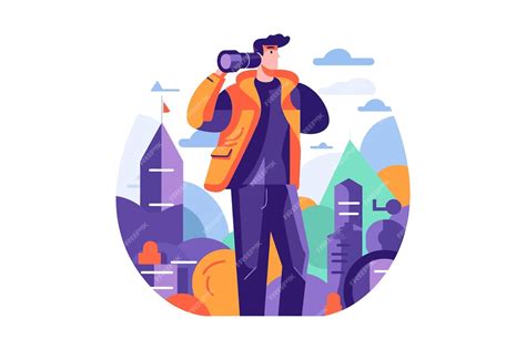 Premium Vector | Person looking forward watching through binoculars ...