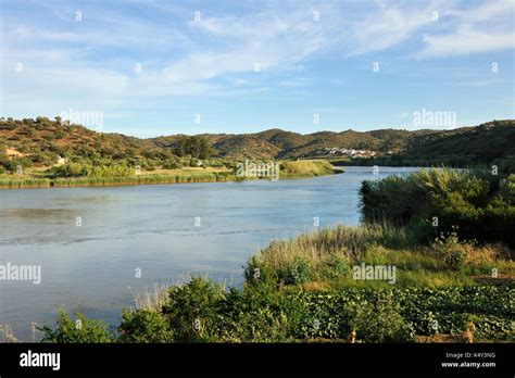 Guadiana river, the borderline between Portugal and Spain. Algarve ...