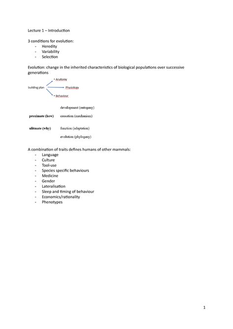 Biology of human behaviour - Lecture 1 – Introduction 3 conditions for ...