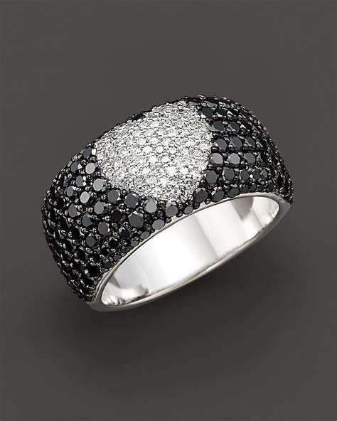 Black Diamond Ring with White Diamond Heart in 14 Kt. White Gold, 2.35 ...