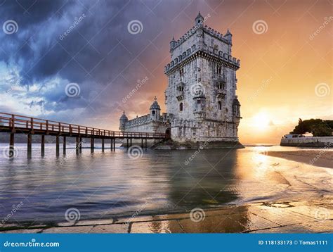 Lisbon, Belem Tower at Sunset, Lisboa - Portugal Stock Image - Image of ...