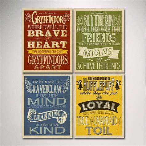 Hogwarts Houses Prints Art - Set of 4 Prints / Harry Potter Typography ...