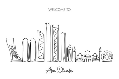 one continuous line drawing of Abu Dhabi city skyline. World Famous ...