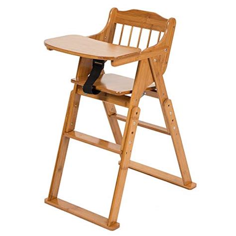 ELENKER Bamboo High Chair for Baby Toddler, Foldable Wooden Highchair ...